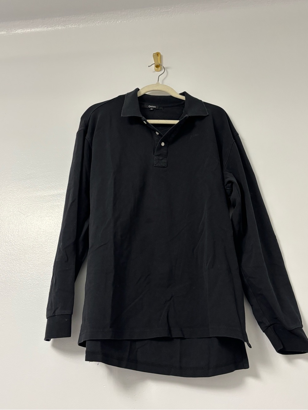 Quince Black Long-Sleeve Polo Rugby Shirt